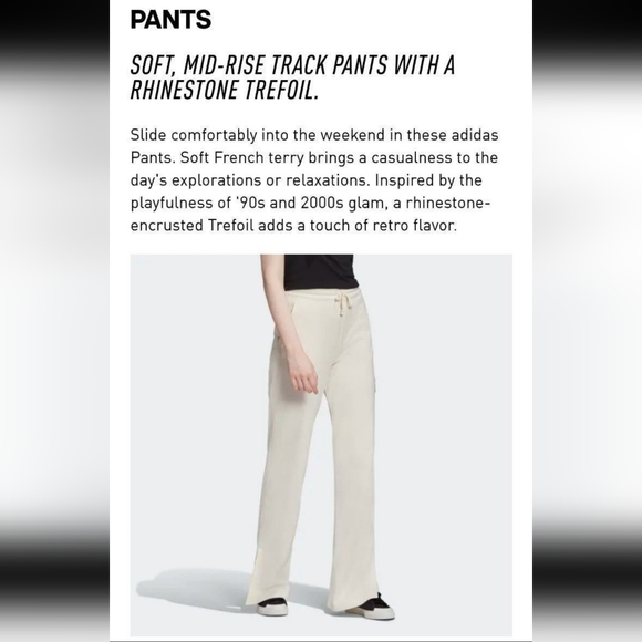 NWT 《 Adidas 》chalk white bling sweatpants y2k flare rhinestone slit hem XL - Picture 5 of 13